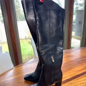 Naturalizer Black Leather Knee-High Block Heel Boots